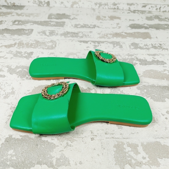 NEW Open Edit Lely Green Square Toe Slide Sandals I648 - Picture 7 of 12